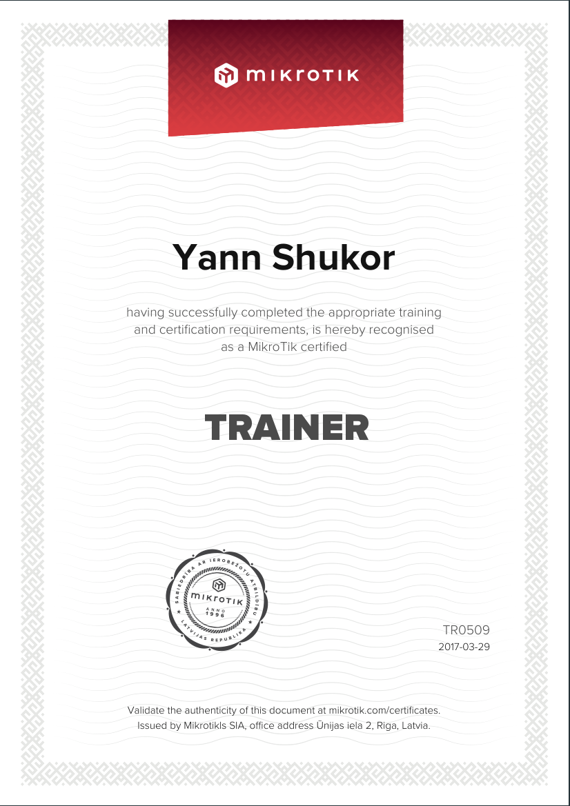 Mikrotik Trainer Certificat